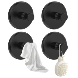 ZDNT Handtuchhaken Ohne Bohren Schwarz,4 Stück Haken Selbstklebende,Handtuchhalter Saugnapf,Extra Stark Wandhaken,Saugnapfhaken,Bademantelhaken Schwarz für Badezimmer,Toilette,Küchen,Glatte Wände
