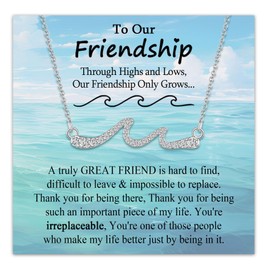 EPIRORA Friendship Gifts for Bestie, Silver Wave Necklace for Women, Best Friend BBF Christmas Birthday Jewelry Present Idea