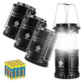 Etekcity - Linternas de Camping para Cortes de energía, Paquete de 4 linternas para Camping, Luces LED de Emergencia Que Funcionan con Pilas, Kit de Supervivencia y Equipo para Huracanes, Color Negro