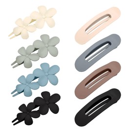 2 Styles Flat Claw Clips for Women - Matte Secure Hold Barrettes Non-Slip Bobby Pins for Fine Hair No Damage French Style Hair Clamps Hair Decor Wedding/Gym/Swim Hair Accessories