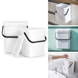 Domiella - Juego de 2 cubos de basura pequeños de 1.3 + 0.8 galones con tapa, cubeta de basura de cocina para encimera o debajo del fregadero, cubeta de basura sellado para interior para clóset o baño (blanco)