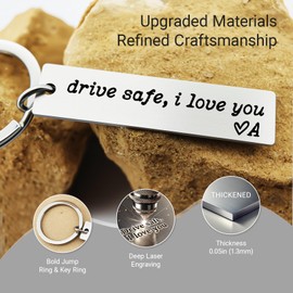 ZEARPT Drive Safe I Love You Keychain, Couples Initials Keychains, Stainless Steel Key Chain, Simple Anniversary Gift, Gift For Husband, Son, Him, Boyfriend Gift, Custom Initial Name Anniversary Wedding Gifts (Initial A)