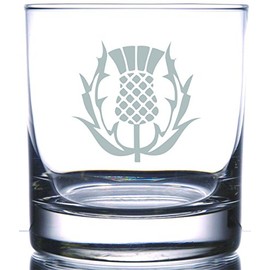 Scottish Thistle permanently etched on Rocks glass.