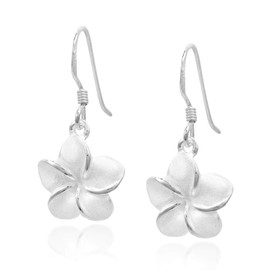 AeraVida Tropical Satin Shine Hawaiian Plumeria Flower .925 Sterling Silver Dangle Earrings | Floral Earrings for Women | Dangle Silver Earrings for Beach Wear Accessories