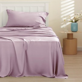 Bedsure Twin Sheet Set, Cooling Sheets for Twin Size Bed Set, Rayon Derived from Bamboo, Breathable & Soft Deep Pocket Up to 16 Inches, Hotel Luxury Silky Bedding, Bedsheet & Pillowcases, Lavender