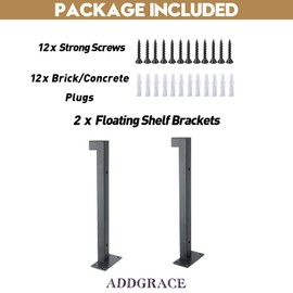 AddGrace 2 Pack Industrial Black Floating Shlef Brackets Retro Wall Mounted Square Shelf Supports Black 10 Inch