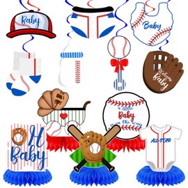 Baseball Baby Shower Decorations, Baseball Sports Theme Hanging Swirls and 3D Honeycomb Centerpieces Party Set for Baseball Theme Party Supplies Gender Reveal Decor