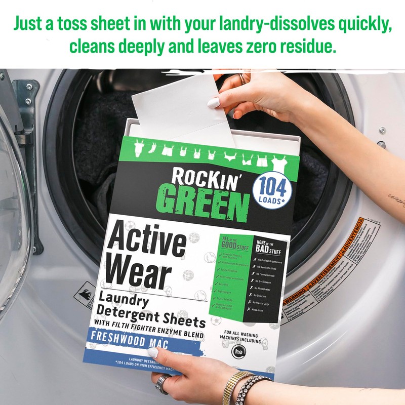 Rockin' Green Active Wear Travel Laundry Detergent Sheets - Mess-Free