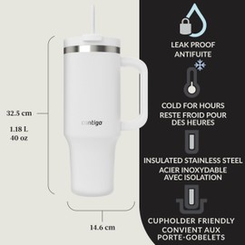 Contigo Streeterville Tumbler, 40 oz (1.18 L), Insulated Stainless Steel Water Bottle with Straw and Leak-Proof Lid, Salt