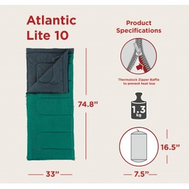 Sac de Couchage Atlantic Lite 10 Coleman, Simple et Rectangulaire, Léger, Adulte, 190 x 84 cm, Température de Confort 8°C, Intérieur et Extérieur