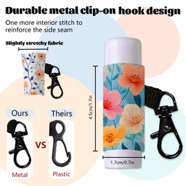 DELORIGIN Pack of 10 Lip Balm Holder Key Ring Lipstick Cases with Metal Clasp Elastic Lip Covers for Lip Balm Chapstick Storage, Plants Flowers