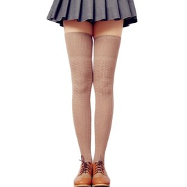 LSHARON Womens Over the Knee Thigh High Stockings Soft Knit Crochet Sock Leggings, Khaki, M