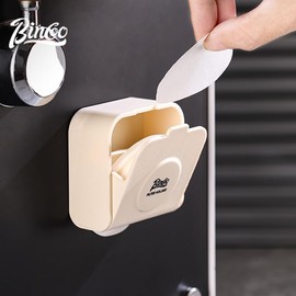 Bincoo Coffee Filter Storage Box - Wall-Mountable ABS Round Filter Dispenser, Holds 100 Filters, Fits 51-60mm Espresso & Moka Pot Papers, No-Drill Installation (White)