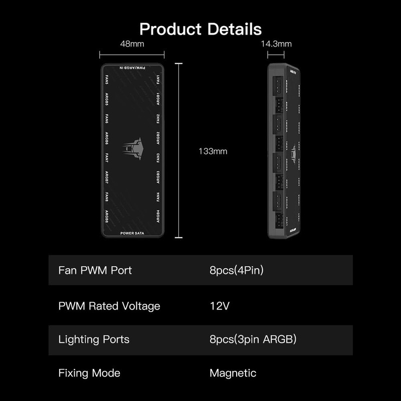 Jungle Leopard ARGB and PWM Fan HUB,8 Ports for Addressable