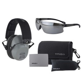 TITUS 2 Series with G45 Z87+ 34 NRR Slim-Line Hearing Protection & Sport Style Safety Glasses Combos (Grey, Mirrored)