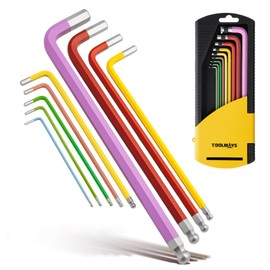 TOOLMAYS 9PC Metric Hex Key Set (1.5-10mm) S2 Steel, Extra Long Arm Allen Wrenches Sets with Ball-End, Color-Coded Anti-Slip Wrenches for Machinery & Vehicle Repair