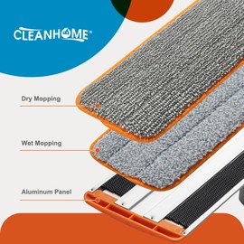 CLEANHOME Microfiber Mop Floor Dust Mop with Extendable Long Handle, Flat Mop with 4 Reusable Pads and 1 Dirt Removal Scrubber, Suitable for Home Kitchen Bathroom Living Room Cleaning