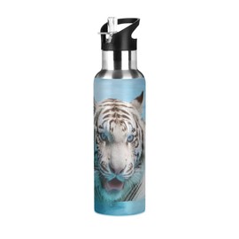 ATTX White Tiger Water Bottle with Straw, 22OZ Sports Water Bottle BPA Free Stainless Steel Water Jugs for Gym,Working, Outdoor