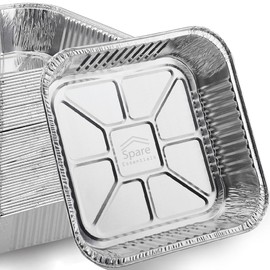 Bandejas desechables de aluminio para hornear, tamaño estándar, 20 x 20 cm, reciclables, cuadradas, contenedores de alimentos portátiles, 55