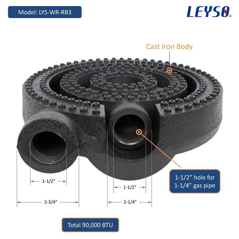 Leyso WR-RB3 Three Rings Burner with 2 Gas Pipes, 2