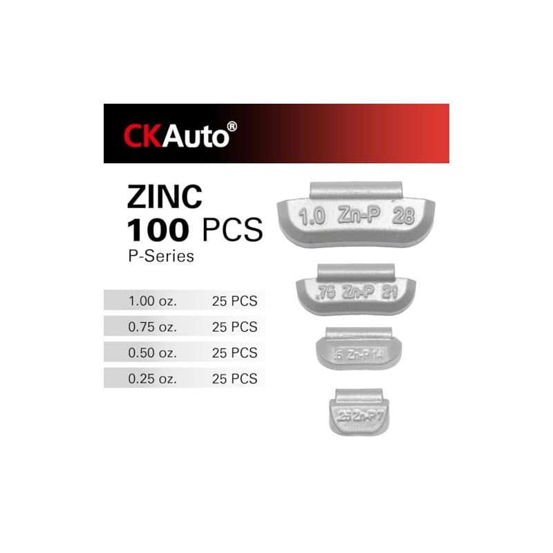 CKAuto 100Pcs P Series Zinc Clip on Wheel Weights Assortment,