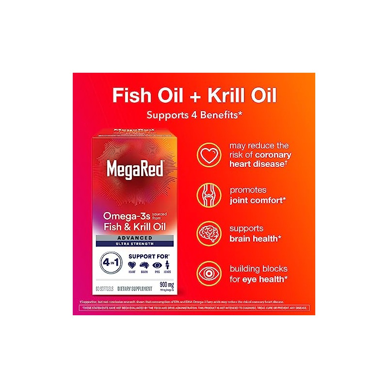 Megared Advanced 4-in-1 Concentrated Omega-3 Fish & Krill Oil Supplement,