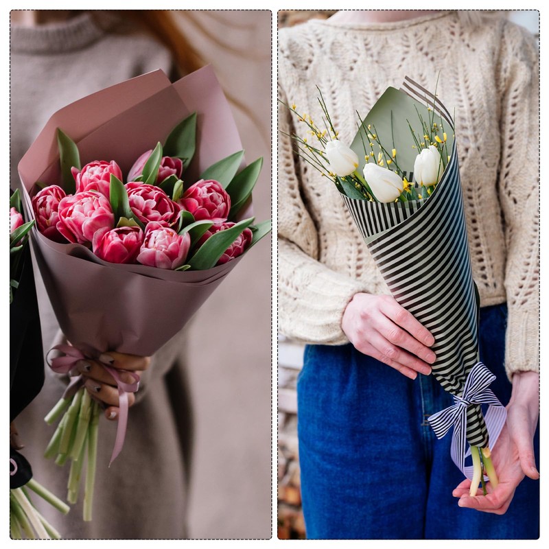 MECCANIXITY Flower Wrapping Paper Waterproof Bouquet Floral Paper Wide Striped