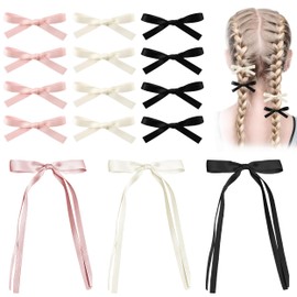 15 Pcs Bow Hair Clips, Satin Hair Bows Hair Ribbon for Women, 3 Colors Tassel Ribbon Bow Clips Cute Bow Hair Barrettes Hair Accessories for Women Girls Long Short Hair