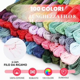 Romon Filo da Ricamo, Kit da Ricamare Braccialetti Kit Punto Croce con 5 Cerchi In Bambù, 100 Fili Colorati, 3 Pezzi di Tela Aida e Strumenti per il Cucito