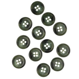 Mibo Buttons & Accessories 12pcs Urea Imitation Horn Suiting & Coat Button - 4 Hole - Concaved Center with Thin Rim - 24L(15mm) - Green
