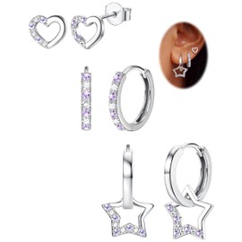 MILACOLATO 925 Silver Gold Small Hoop Earrings for Women Silver Hoop Hypoallergenic Small Tiny Huggie Sleeper Cute Earrings Earings for Women Purple/White