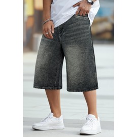 GINGTTO Mens Baggy Jean Shorts Y2k Long Jorts Men Streetwear Loose Denim Shorts Men Relaxed Fit Plus Size Grey 40