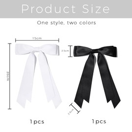 Kryzalite® 2 Pieces Silky Satin Hair Bows Hair Clip Black White Hair Band Ponytail Holder Metal Clips Hair Bow for Women