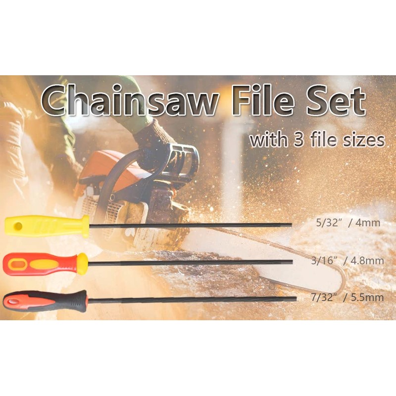 SKZIRI Chainsaw File Set 3 Sizes 5/32, 7/32, 3/16 inch,