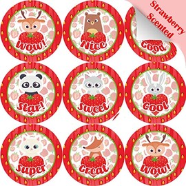120 Strawberry Heart Animals 30mm Scented Reward Stickers for Teachers, Parents and Party Bags