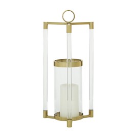 The Novogratz Stainless Steel Decorative Candle Lantern with Acrylic Accents, 11" x 11" x 23", Gold