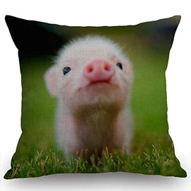 Swono Throw Pillow Case Baby Pig Cotton Linen Square Cushion Cover Standard Pillowcase for Men Women Home Decorative Sofa Armchair Bedroom Livingroom 18 x 18 inch
