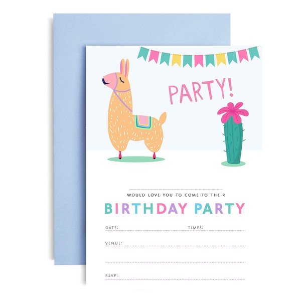 Huxters Llama Birthday Party Invitations with envelopes | 10 Pack