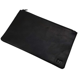 myledershop MJ-Design-Germany Genuine Leather Bank Bag with 1 Zip Compartment Black, black, Leather Plain Rectangle Zipper Closure