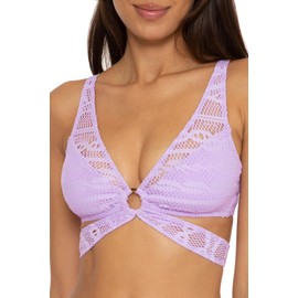 BECCA Women's Standard Color Play Ring Bra Bikini Top, Adjustable, Tie Back, Swimwear Separates, Iris