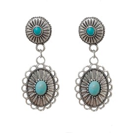 Western Country Earrings Concho earrings Western Cowgirl Cowboy Boot Earrings Triple Concho Drop Earrings Silver Western Jewelry for Women Cowgirl Western Style Jewelry (Blue western earrings)