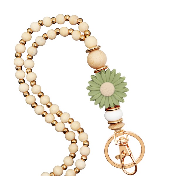MyfavoriteK Wooden Teacher Lanyards for Id Badge Cute Flower Wood