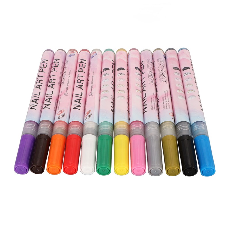12Pcs 3D Nail Polish Pens 0.5mm Tip Bright Colors Easy
