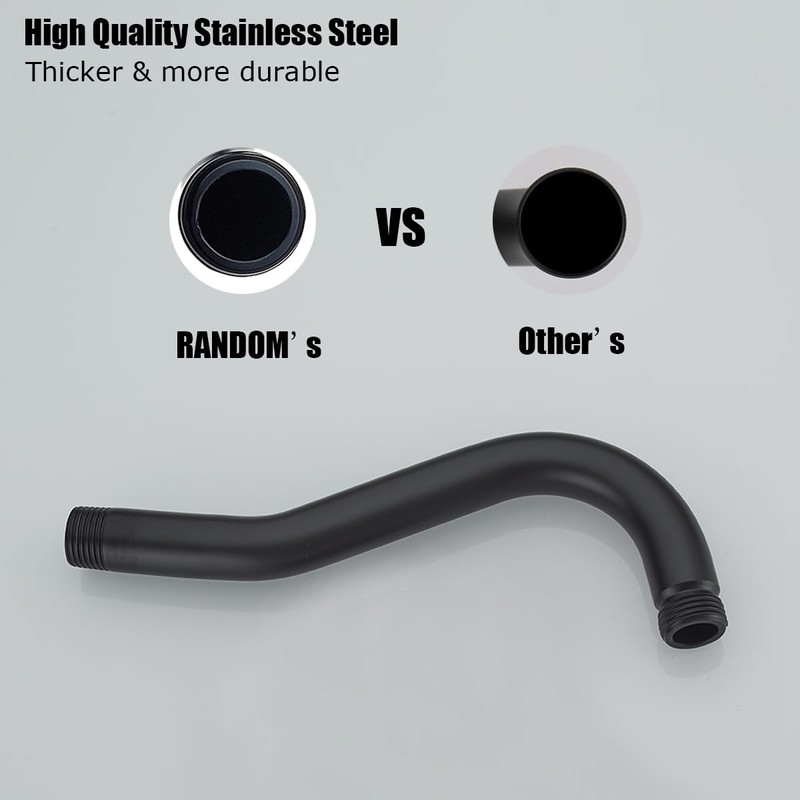 RANDOM Curved Shower Arm with Flange,8-inch S-Shape Matte Black Shower
