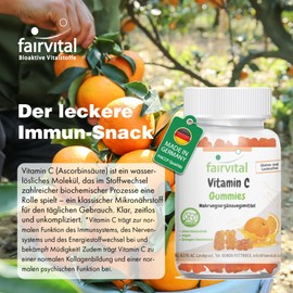 fairvital Vitamin C Gummies, Pack of 90, 500 mg per Daily Dose, Orange Flavour, High Dosage, 100% Vegan + Sugar Free, Quality Tested and High Dosage, Made in Germany