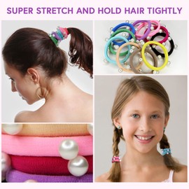 MARY LAVENDER Large Stretch Hair Ties Bracelet with Pearls for All Women Girls 10 Colors No Break Hair Elastics Ponytail Holders Hair Scrunchies Hair Bands 2inch Diameter No Slipping No Snagging 20-Pack