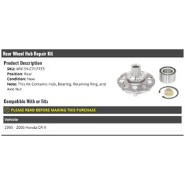 Marketplace Auto Parts - Rear Wheel Hub Bearing Repair Kit - Compatible with 2005-2006 Honda CR-V