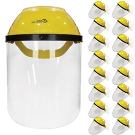 SAFE HANDLER Hard Visor Face Shield | Reusable Full Facial Protection, Eyes, Nose & Mouth Coverage, Lightweight, Yellow (16 PACK)