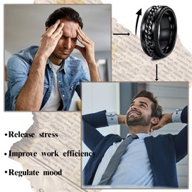 MEDOJO 16Pcs Stainless Steel Band Rings for Men Women Stress Anxiety Relief Fidget Rings Black Cool Chain Spinner Rings Set for Wedding Promise Mens Rings Pack 9
