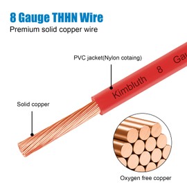8 AWG THHN 25 FT Stranded Copper Wire, 8 Gauge Building Wire 600V Nylon Jacket for Panel Wiring, Indoor Conduit, CNC, Grounding, Industrial (8 Gauge, Red)